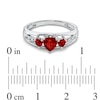 Thumbnail Image 2 of Previously Owned - Heart-Shaped Lab-Created Ruby Three Stone and Diamond Accent Ring in Sterling Silver