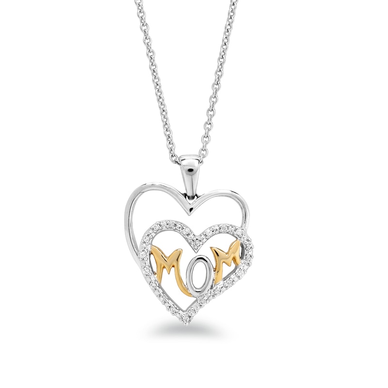 Main Image 1 of Previously Owned - Diamond Accent Double Heart with &quot;MOM&quot; Pendant in Sterling Silver and 14K Gold Plate
