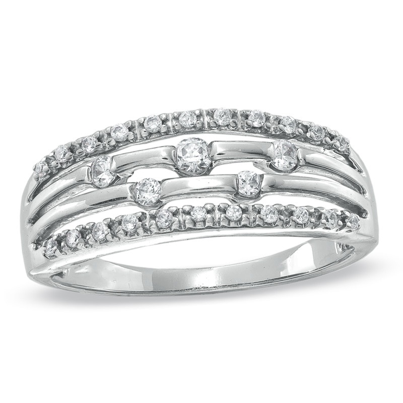 Main Image 1 of Previously Owned - 1/4 CT. T.W. Diamond Bamboo Design Band in 10K White Gold