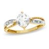 Thumbnail Image 1 of Previously Owned - 6.0mm Cushion-Cut White Topaz and Diamond Accent Ring in 10K Gold