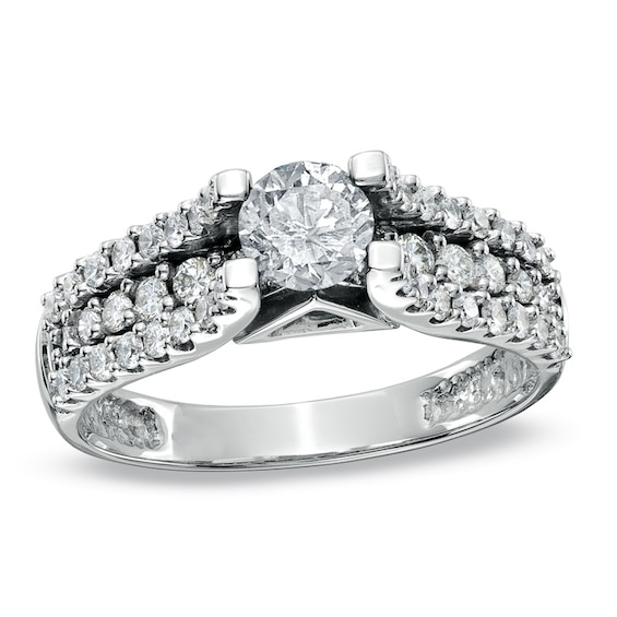 Previously Owned - 1 CT. T.w. Diamond with Pavé Shank Ring in 14K White Gold