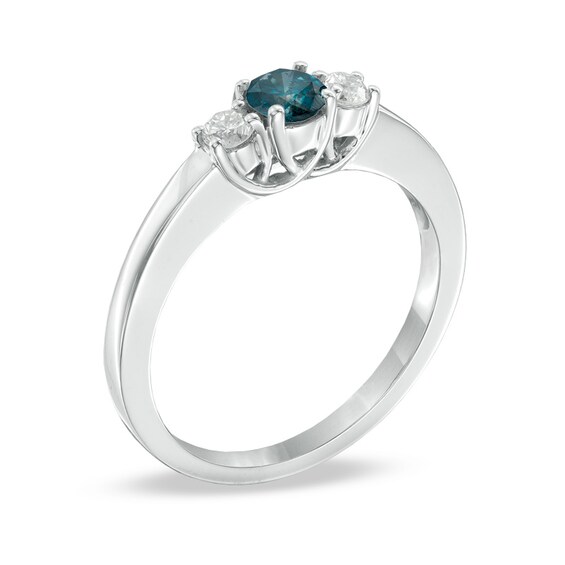 Previously Owned - 1-1/2 CT. T.W. Enhanced Blue and White Diamond Three Stone Ring in 14K White Gold Previously Owned - 1-1/2 CT. T.W. Enhanced Blue and White Diamond Three Stone Ring in 14K White Gold