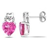 Thumbnail Image 0 of Previously Owned - 8.0mm Heart-Shaped Lab-Created Pink Sapphire and Diamond Accent Earrings in Sterling Silver