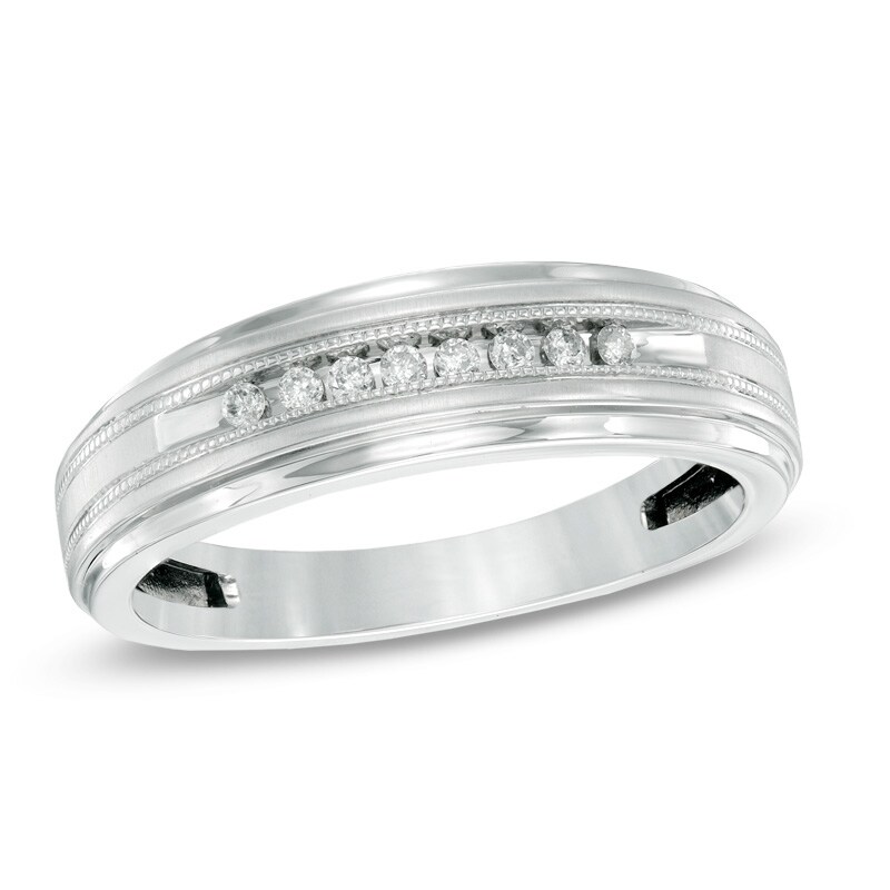 Main Image 1 of Previously Owned - 1/10 CT. T.W. Diamond Milgrain Wedding Band in 10K White Gold