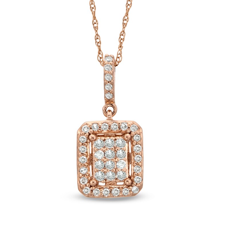 Main Image 1 of Previously Owned - 1/4 CT. T.W. Composite Diamond Rectangular Frame Pendant in 10K Rose Gold