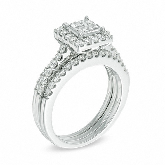 Previously Owned - 1-1/4 CT. T.w. Princess-Cut Diamond Bridal Set in 14K White Gold