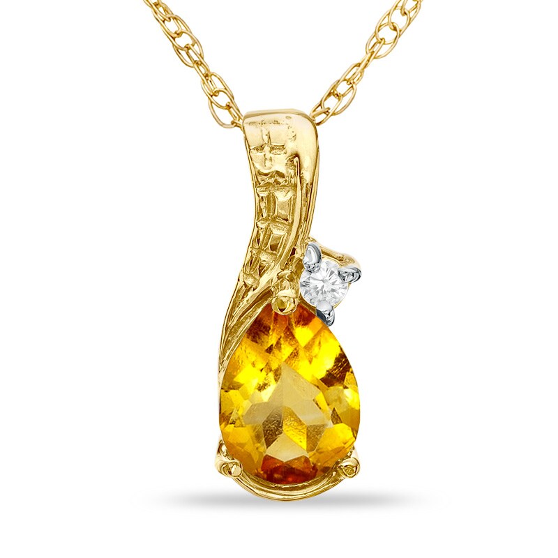 Main Image 1 of Previously Owned - Pear-Shaped Citrine and Diamond Accent Teardrop Pendant in 10K Gold