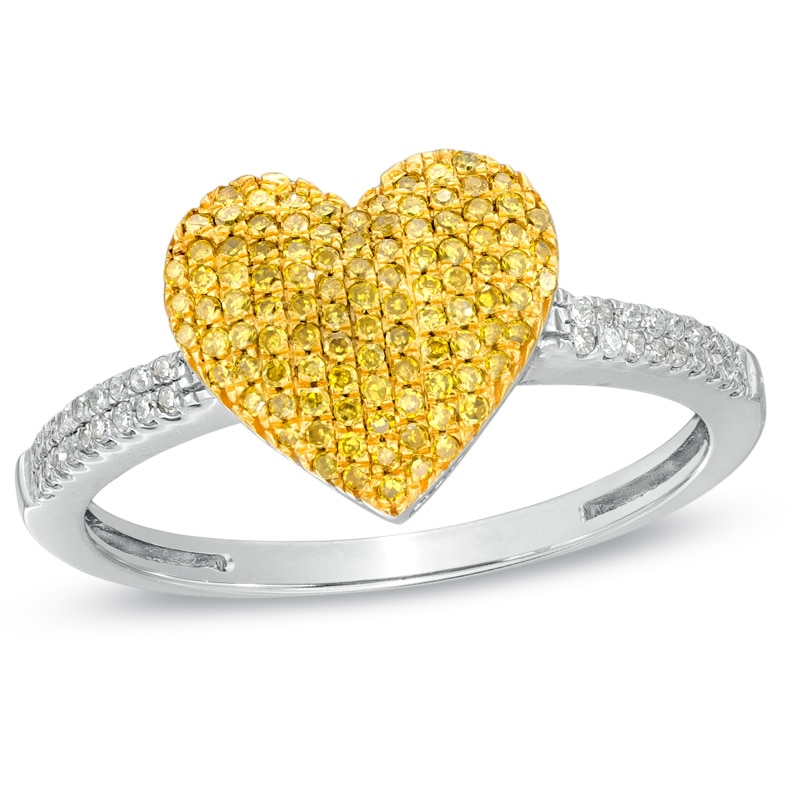 Main Image 1 of Previously Owned - 1/4 CT. T.W. Enhanced Yellow and White Diamond Puffed Heart Ring in 10K White Gold