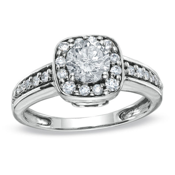 Previously Owned - 1 CT. T.w. Diamond Square Framed Ring in 14K White Gold