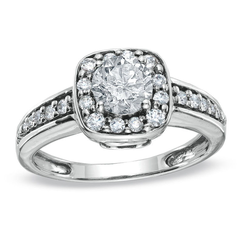 Main Image 1 of Previously Owned - 1 CT. T.W. Diamond Square Framed Ring in 14K White Gold