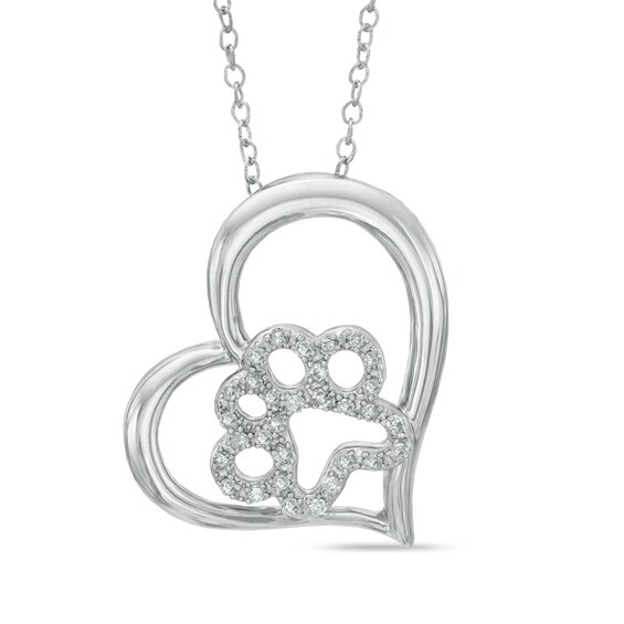 Previously Owned - 1/6 CT. T.w. Diamond Paw in Tilted Heart Pendant in Sterling Silver