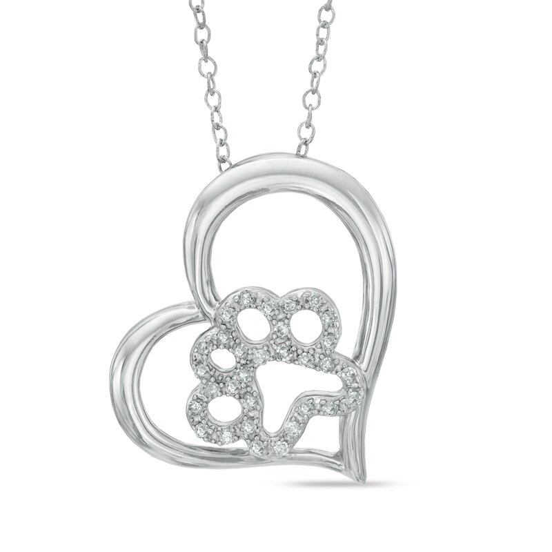 Main Image 1 of Previously Owned - 1/6 CT. T.W. Diamond Paw in Tilted Heart Pendant in Sterling Silver