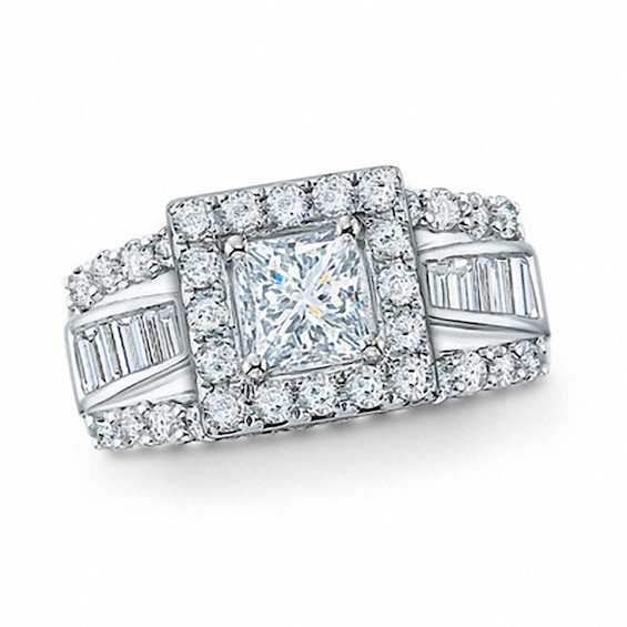 Previously Owned - 2 CT. T.w. Frame Princess Cut Diamond Engagement Ring in 14K White Gold