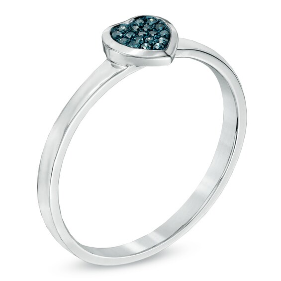 Previously Owned - Enhanced Blue Diamond Accent Heart Ring in Sterling Silver