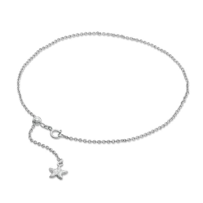 Main Image 1 of Previously Owned - Starfish Adjustable Cable Anklet in 14K White Gold - 11"