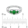 Thumbnail Image 3 of Previously Owned - Heart-Shaped Lab-Created Emerald Three Stone and Diamond Accent Ring in Sterling Silver