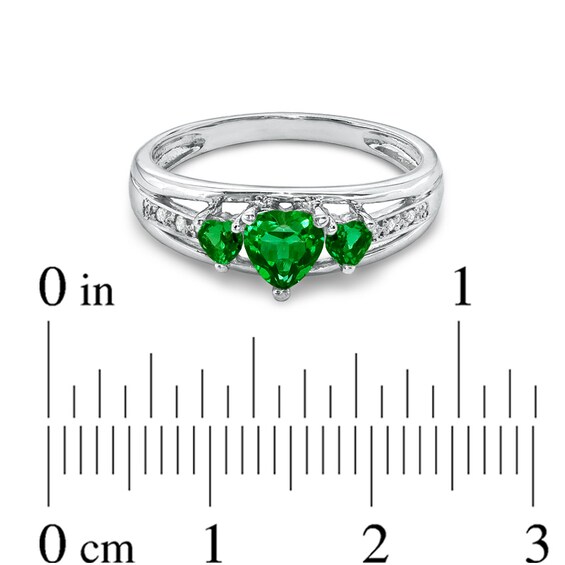 Previously Owned - Heart-Shaped Lab-Created Emerald Three Stone and Diamond Accent Ring in Sterling Silver
