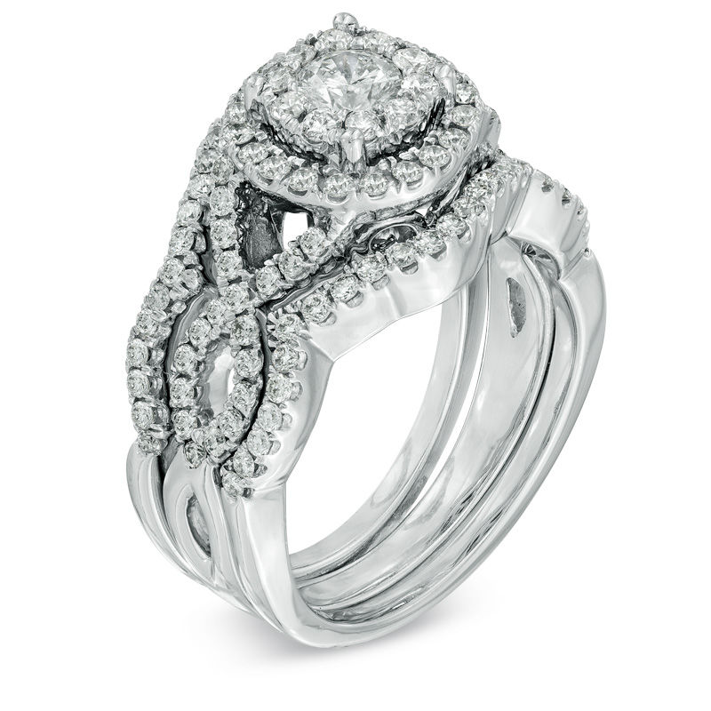 Previously Owned 1 1 4 CT. T.W. Diamond Cluster Bridal Set in 14K White Gold Zales