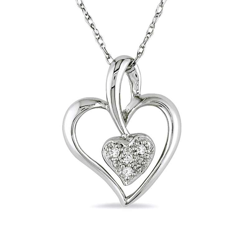 Main Image 1 of Previously Owned - Diamond Accent Double Heart Pendant in 10K White Gold - 17"