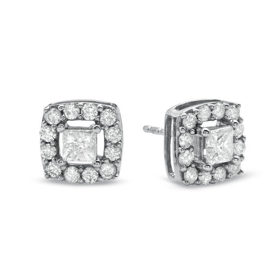 Previously Owned 1 Ct T W Princess Cut Diamond Frame Stud Previously Owned 1 Ct T W Princess Cut Diamond Frame Stud Earrings In 10k