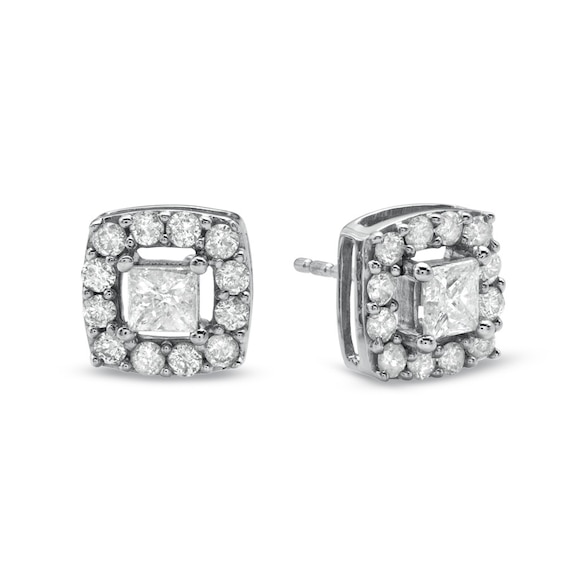 Previously Owned - 1 CT. T.w. Princess-Cut Diamond Frame Stud Earrings in 10K White Gold