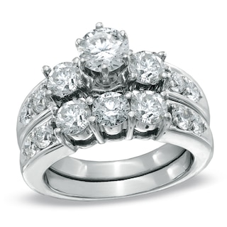 Previously Owned - 3 CT. T.W. Diamond Three Stone Bridal Set in 14K White Gold