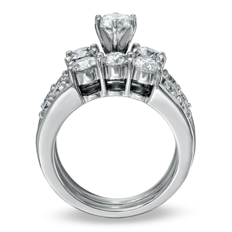 Main Image 2 of Previously Owned - 3 CT. T.W. Diamond Three Stone Bridal Set in 14K White Gold