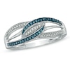 Thumbnail Image 0 of Previously Owned - 1/8 CT. T.W. Enhanced Blue and White Diamond Waves Ring in Sterling Silver