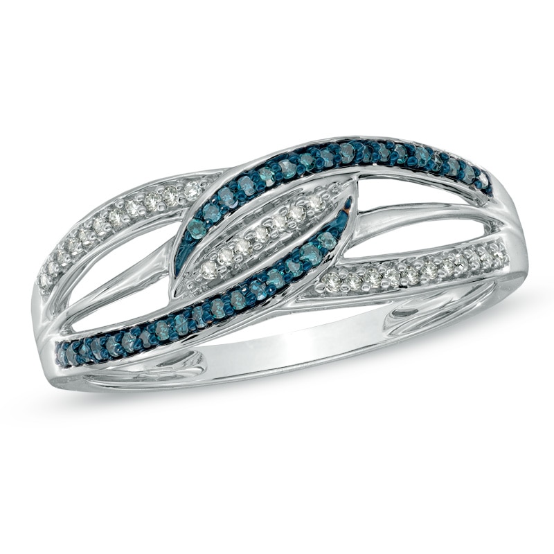 Previously Owned - 1/8 CT. T.W. Enhanced Blue and White Diamond Waves Ring in Sterling Silver