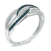 Thumbnail Image 1 of Previously Owned - 1/8 CT. T.W. Enhanced Blue and White Diamond Waves Ring in Sterling Silver