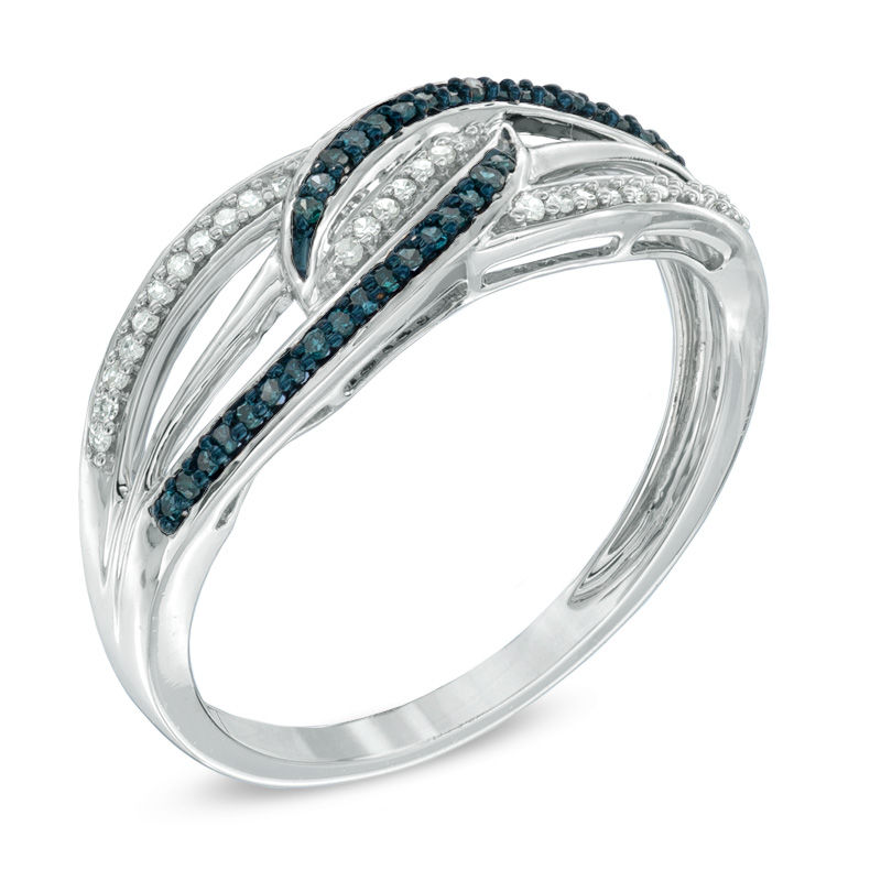 Previously Owned - 1/8 CT. T.W. Enhanced Blue and White Diamond Waves Ring in Sterling Silver