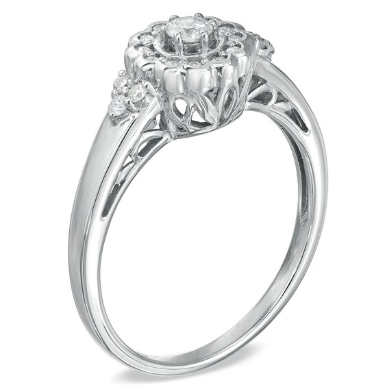 Previously Owned - 1/5 CT. T.w. Diamond Flower Frame Promise Ring in Sterling Silver