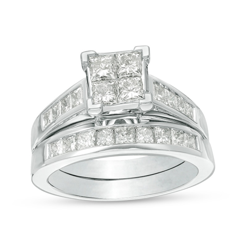 Main Image 1 of Previously Owned - 2 CT. T.W. Quad Princess-Cut Diamond Bridal Set in 14K White Gold