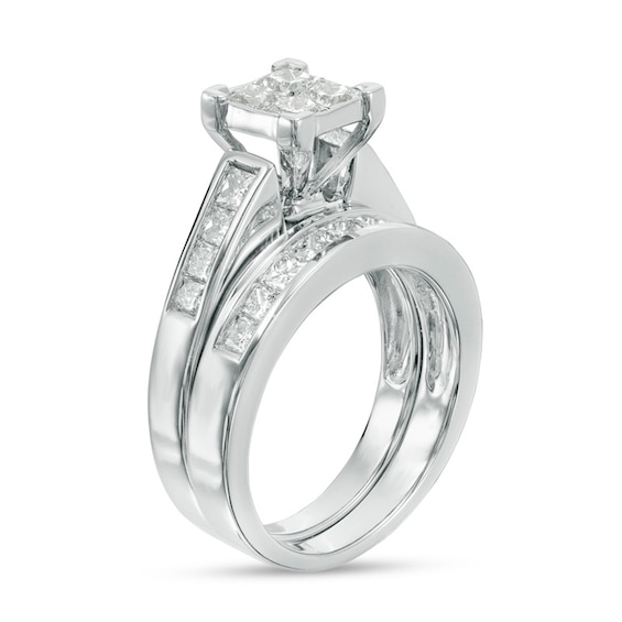 Previously Owned - 2 CT. T.w. Quad Princess-Cut Diamond Bridal Set in 14K White Gold
