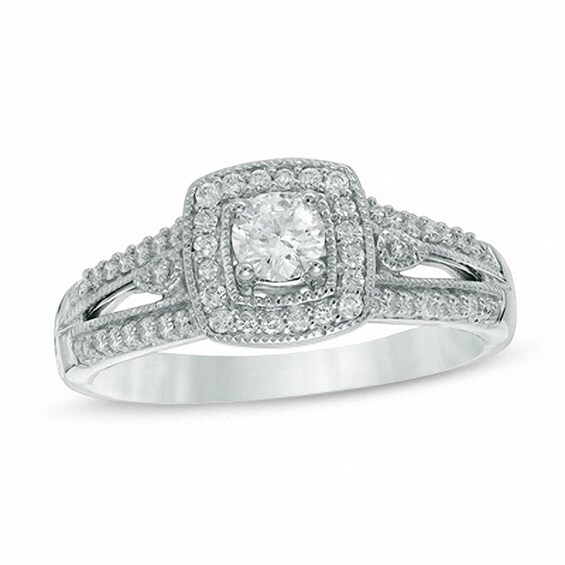 Previously Owned - 1/2 CT. T.w. Diamond Vintage-Style Engagement Ring in 10K White Gold