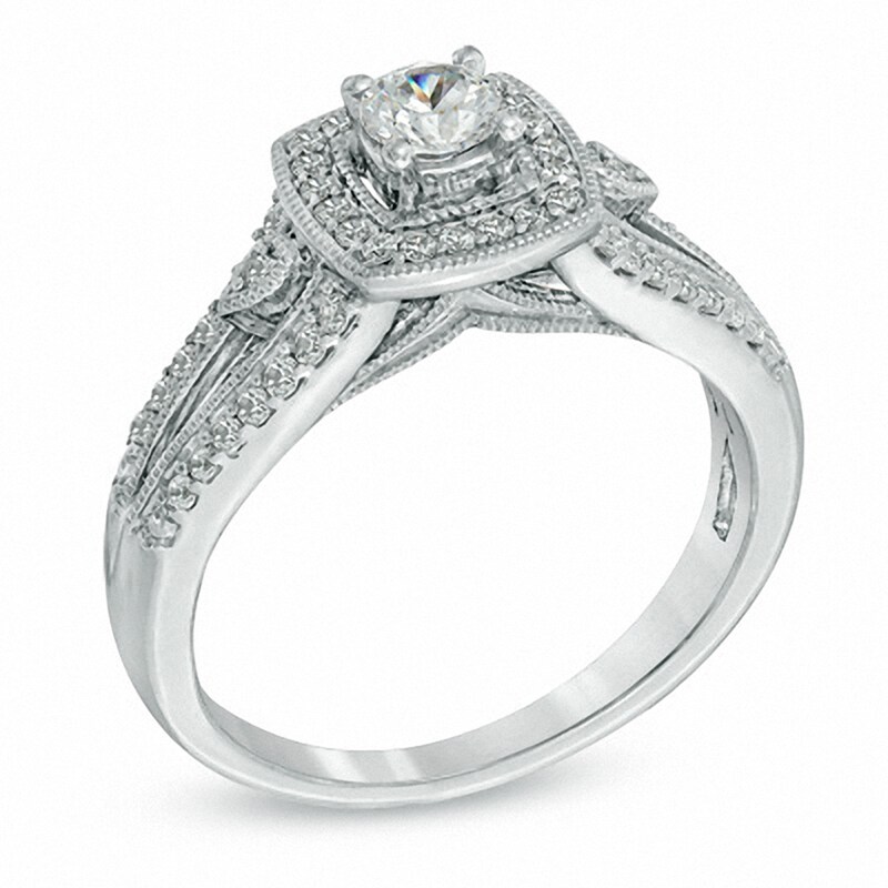 Main Image 2 of Previously Owned - 1/2 CT. T.W. Diamond Vintage-Style Engagement Ring in 10K White Gold