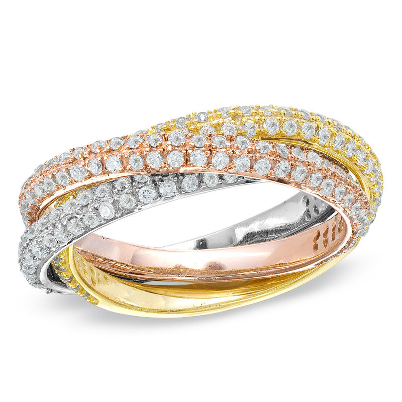 Main Image 1 of Previously Owned - 1 CT. T.W. Diamond Rolling Ring in 10K Tri-Tone Gold
