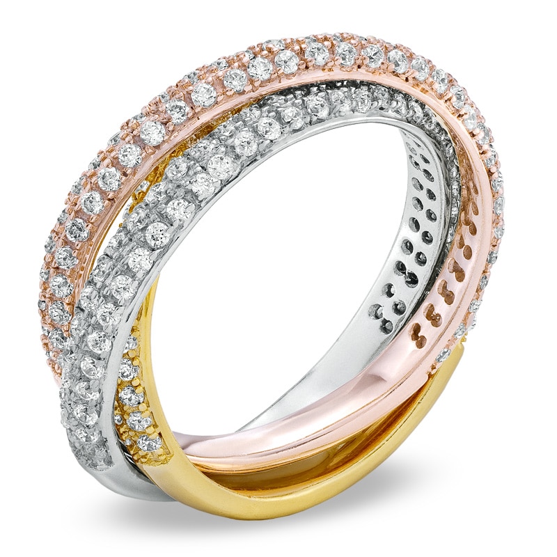 Main Image 2 of Previously Owned - 1 CT. T.W. Diamond Rolling Ring in 10K Tri-Tone Gold