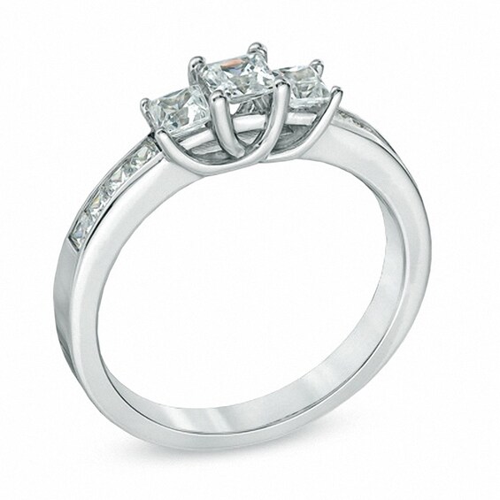 Previously Owned - 1/2 CT. T.w. Princess-Cut Diamond Three Stone Engagement Ring in 10K White Gold