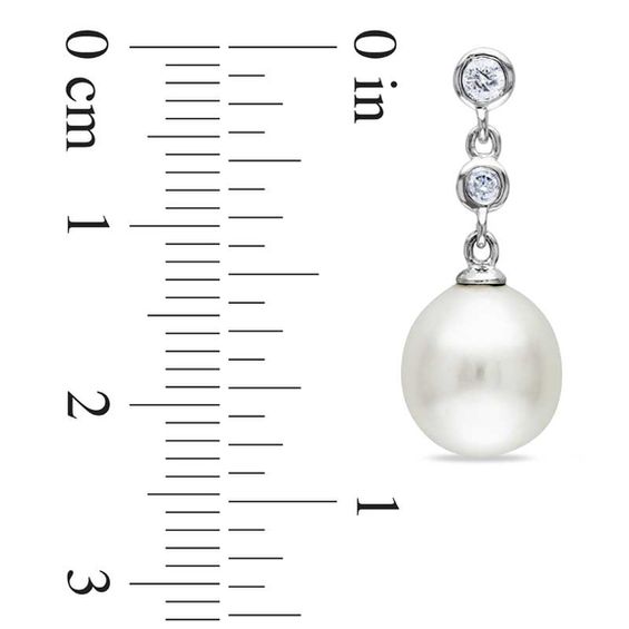 Previously Owned-9.0-9.5mm South Sea Cultured Pearl and 1/5 CT. T.w. Diamond Earrings in 14K White Gold