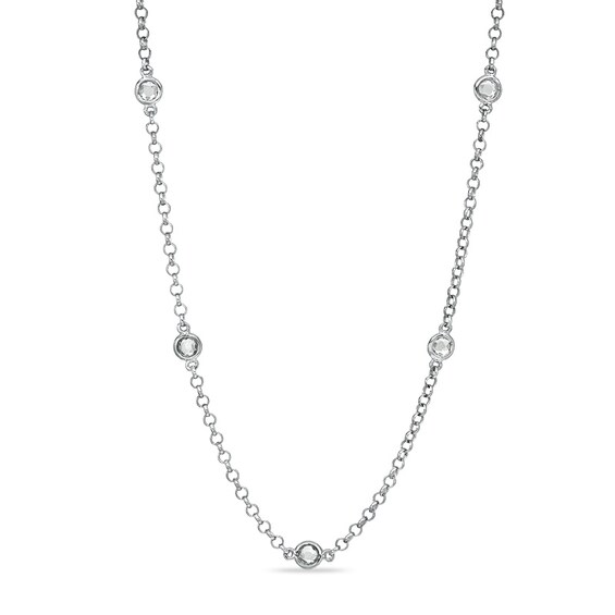 Previously Owned - White Topaz Station Necklace in Sterling Silver