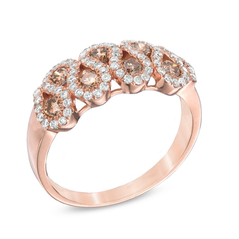 Main Image 2 of Previously Owned - 7/8 CT. T.W. Champagne and White Diamond Double Row Ribbon Ring in 14K Rose Gold