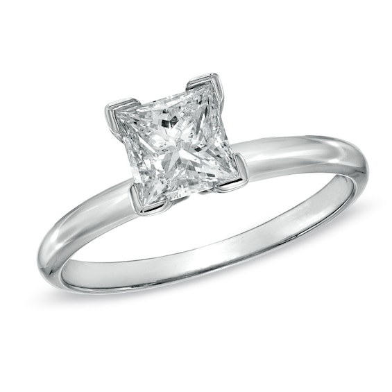 Previously Owned - 1 CT. Princess-Cut Diamond Solitaire Engagement Ring in 14K White Gold (J/I2)