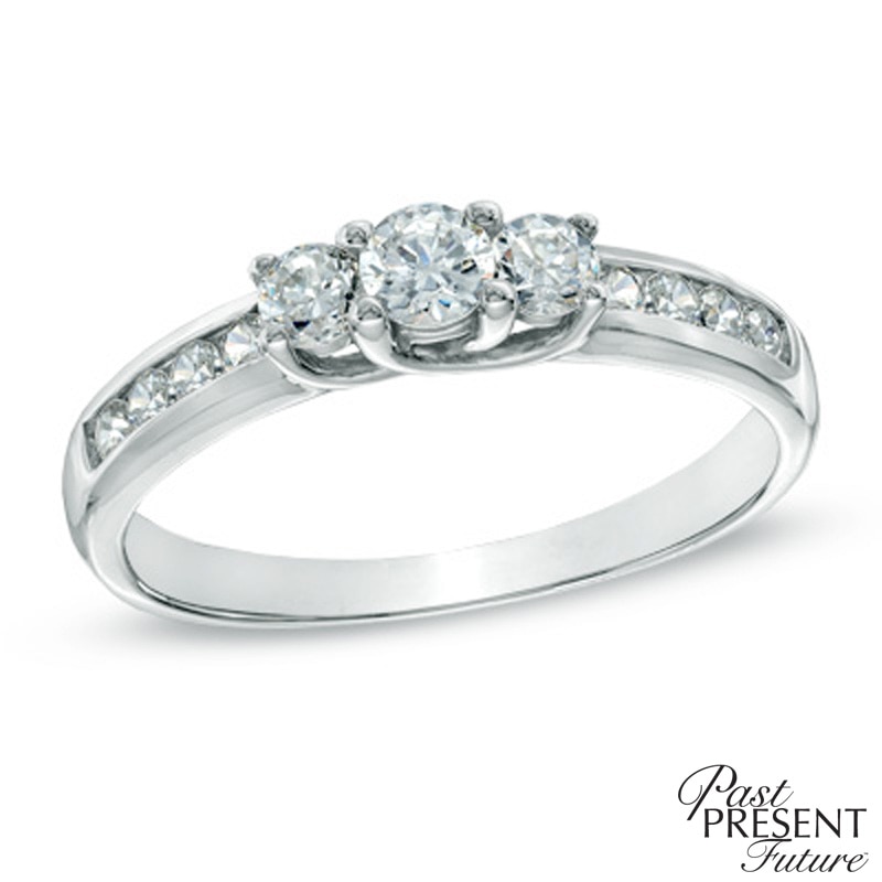 Main Image 1 of Previously Owned - 1/2 CT. T.W. Diamond Three Stone Engagement Ring in 10K White Gold