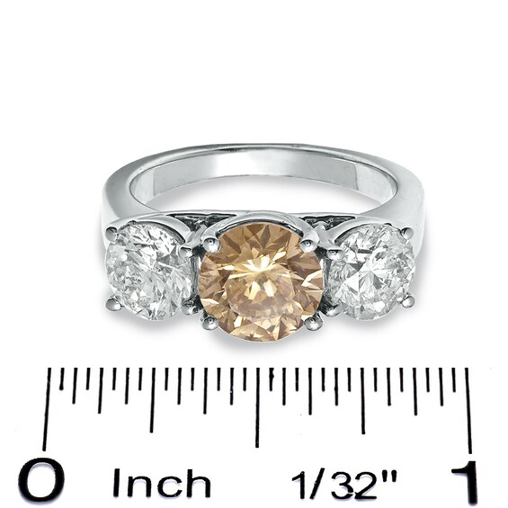 Previously Owned - 1-1/2 CT. T.w. Enhanced Champagne and White Diamond Three Stone Ring in 14K White Gold