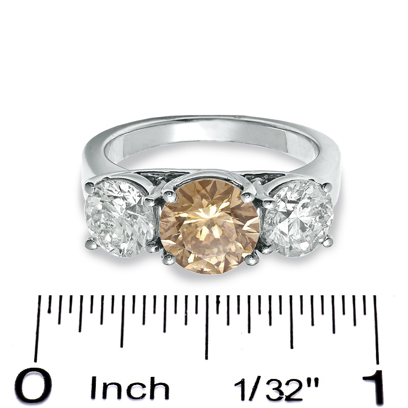 Main Image 3 of Previously Owned - 1-1/2 CT. T.W. Enhanced Champagne and White Diamond Three Stone Ring in 14K White Gold