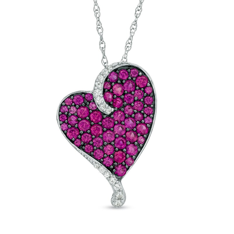 Main Image 1 of Previously Owned - Lab-Created Ruby and White Sapphire Heart Pendant in Sterling Silver
