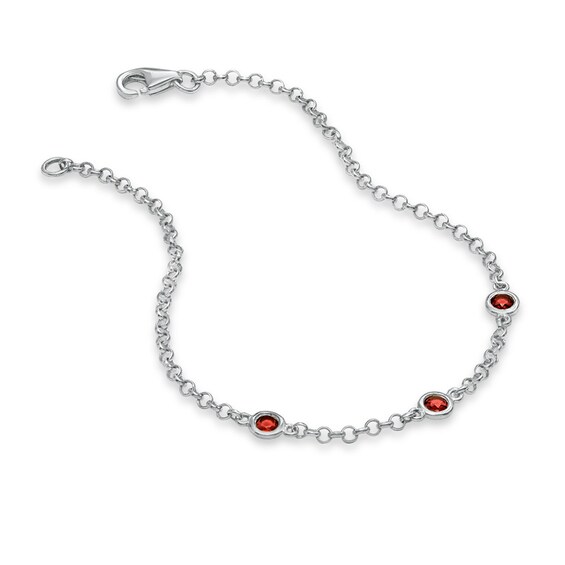 Previously Owned - Garnet Station Bracelet in Sterling Silver