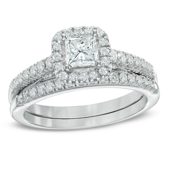 Previously Owned - 1 CT. T.w. Princess-Cut Diamond Frame Bridal Set in 14K White Gold