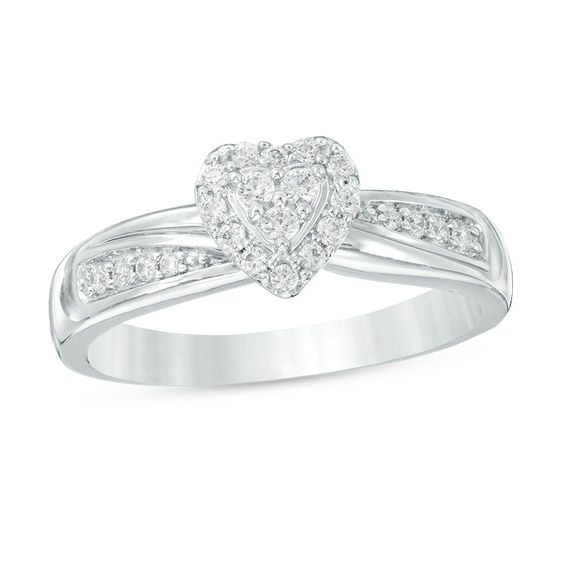 Previously Owned - 1/3 CT. T.w. Diamond Heart Frame Slant Wedding Ensemble in 10K White Gold